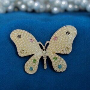 ✨ Elegant Butterfly Brooch 🦋 Simulated Pearls & Multicolored Crystals